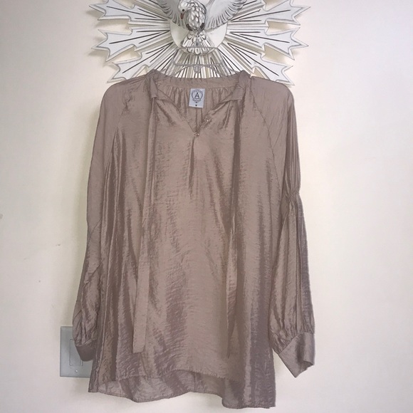 A Collection boho taffeta long sleeve blouse M - Picture 1 of 7